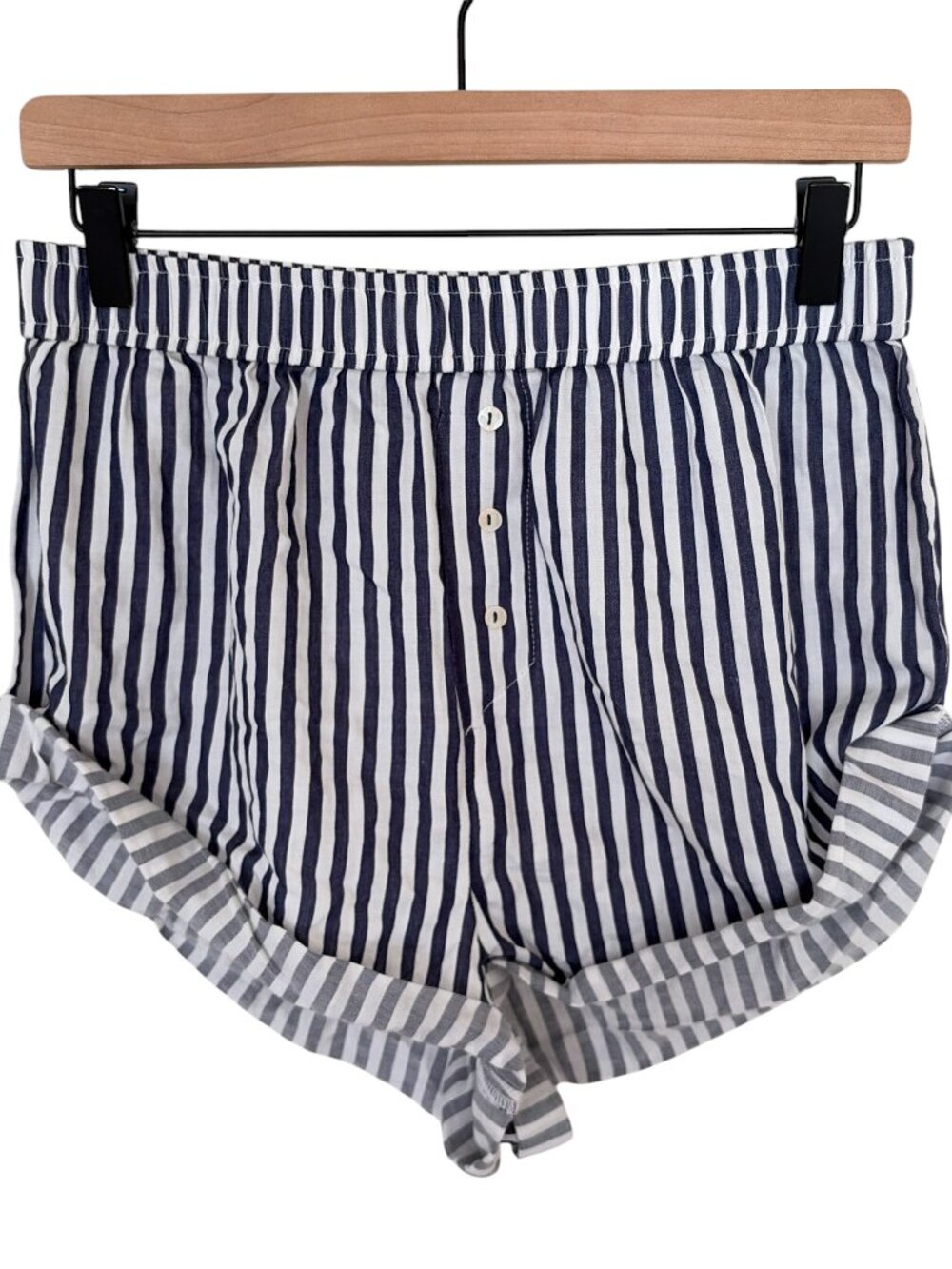 By Anthropologie Navy White Striped Rolled Wren Boxer Shorts